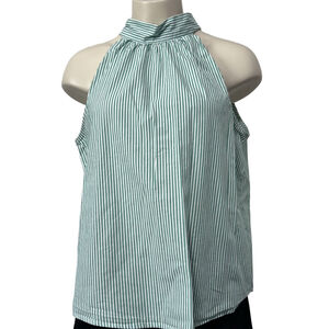J. by J. Crew Green White Striped Halter Top – Size 12 – Cotton Blend
